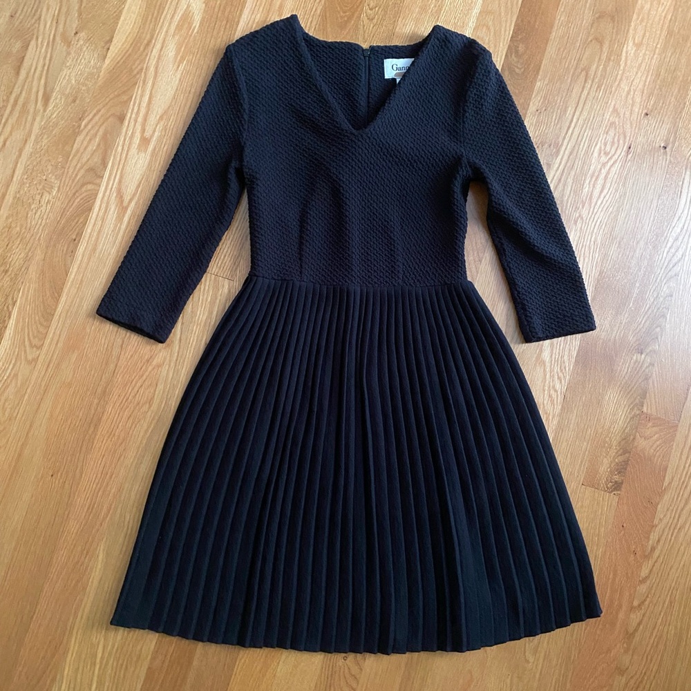 anthropologie ganni black pleated fulton dress